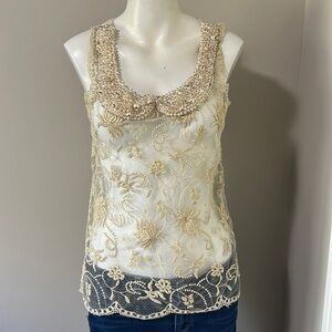 Anthropologie Magnolia Tulle Shell Moulinette Sours Beaded Embroidered Lace XS
